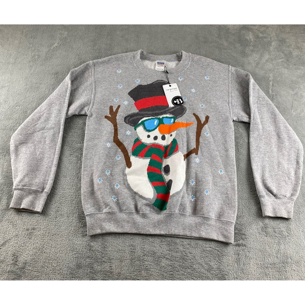 Gildan Heavy Blend Snowman‎ Christmas Ugly Sweater Sweatshirt Youth Small Grey